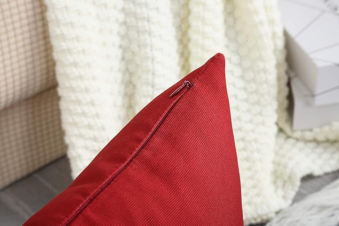 TangDepot Set of 2 Handmade Decorative Solid 100% Cotton Canvas Throw Pillow Covers/Cushion Covers, 45 Colors Available - (20"x20" 2 Pieces, Deep Red)