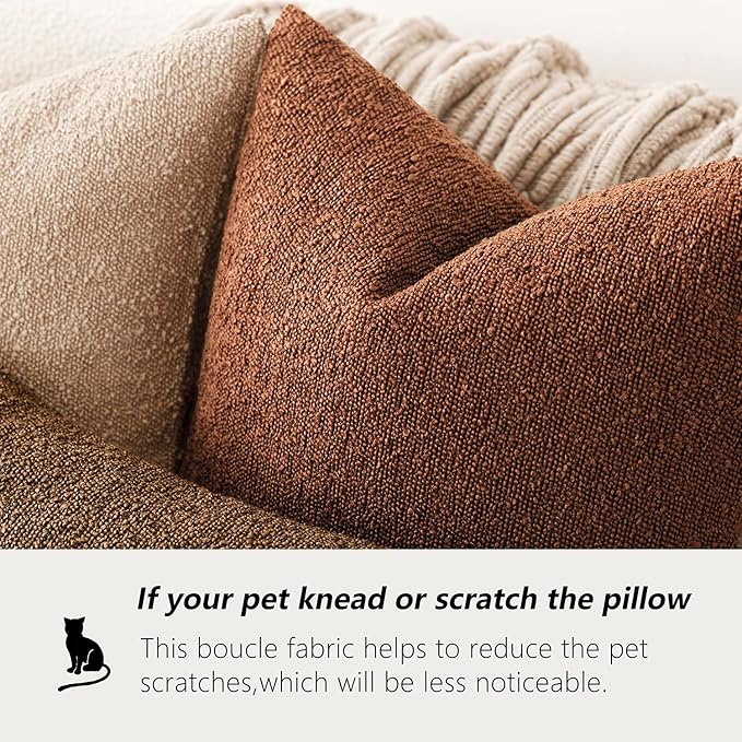Foindtower Decorative Textured Boucle Throw Pillow Covers Accent Solid Pillow Cases Neutral Soft Cozy Couch Cushion Case for Chair Sofa Bedroom Living Room Home Decor 24x24 Inch,1PC,Red Taupe