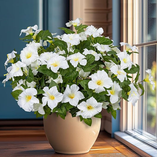 19 Inch Artificial Flowers for Outdoor Indoor Garden Home Decoration,Faux Flower for Home Office Garden Patio Balcony 4 Bundles (White)