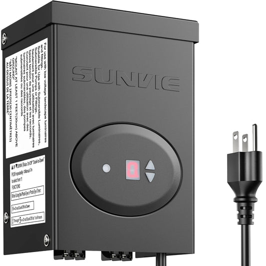 SUNVIE 120W Low Voltage Landscape Lighting Transformer, ETL Listed, Waterproof, with Timer & Photocell Sensor, Black, Model TLA-120-12W