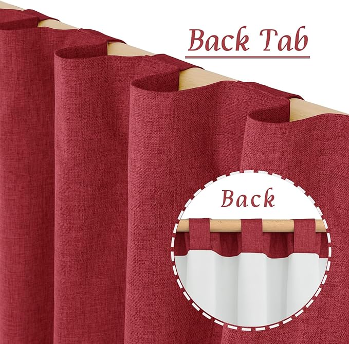 LAMIT Red 100% Blackout Window Curtains for Bedroom, 45 Inches Linen Textured Thermal Christmas Decor Drapes Back Tab and Rod Pocket Window Panels with White Liner, 2 Panels, 52 x 45 Inch