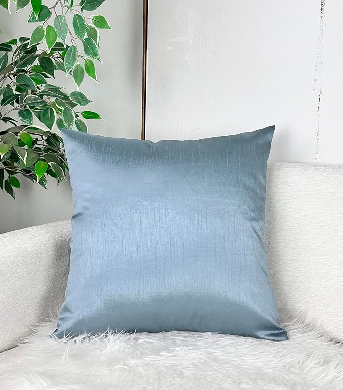 Aiking Home 20x20 Inches Faux Silk Square Throw Pillow Cover, Zipper Closure, Slate (Set of 2)