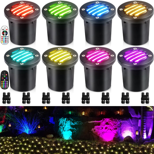 SUNVIE RGBW Well Lights - Landscape LED In Ground Lighting, 12-24V, Waterproof, Black, Model MDRG1208C, 8 Pack