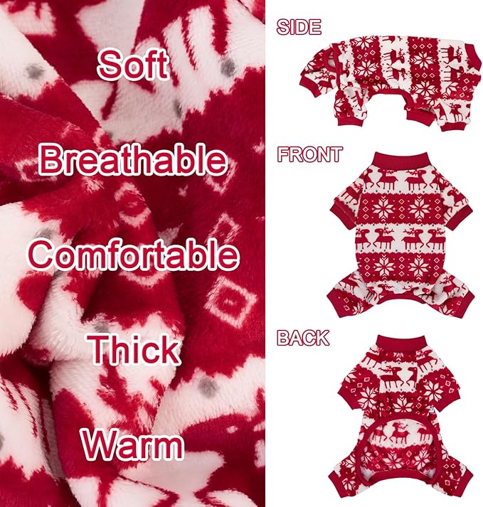 XPUDAC Christmas Dog Sweater Fleece Dog Pajamas for Small Medium Dogs Girl Boy Winter Puppy Clothes Holiday Puppy Onesie Cat Pjs Jammies, XL