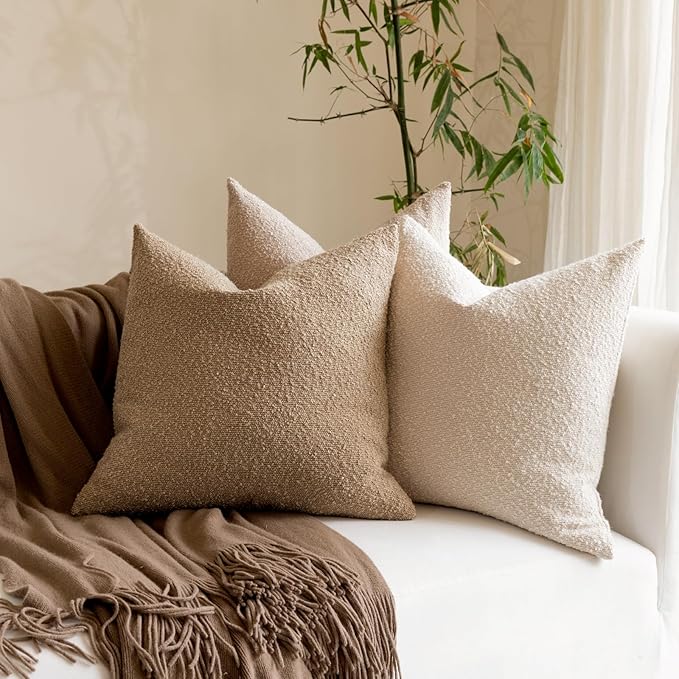 Boucle Decorative Lumbar Pillow Covers for Couch Set of 2, 12x20 inches, Camel