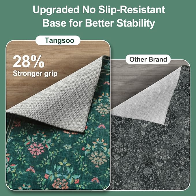 Tangsoo 2x3 Small Washable Entry Rug,Non Slip Green Floral Throw Area Rugs for Entryway,Front Door Mats Indoor Entrance Carpet for Kitchen Office Laundry, Soft Kids & Pets Friendly