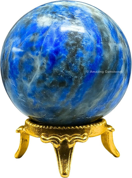 Amazing Gemstone Lapis Lazuli Crystal Ball with Stand - 1.5" Inches Crystal Sphere Meditation Balls for Witchcraft and Decorative Balls