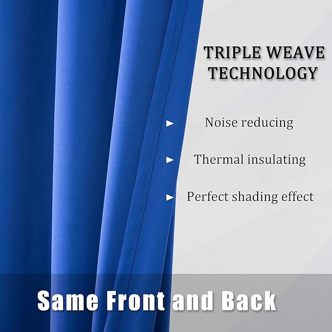 DUALIFE Royal Blue Blackout Curtain Panels/Drapes 45 Inch Length for Boys Bedroom 2 Panels Thermal Insulated Solid Draperies with Grommet for Living Room 38 W x 45 L Inch