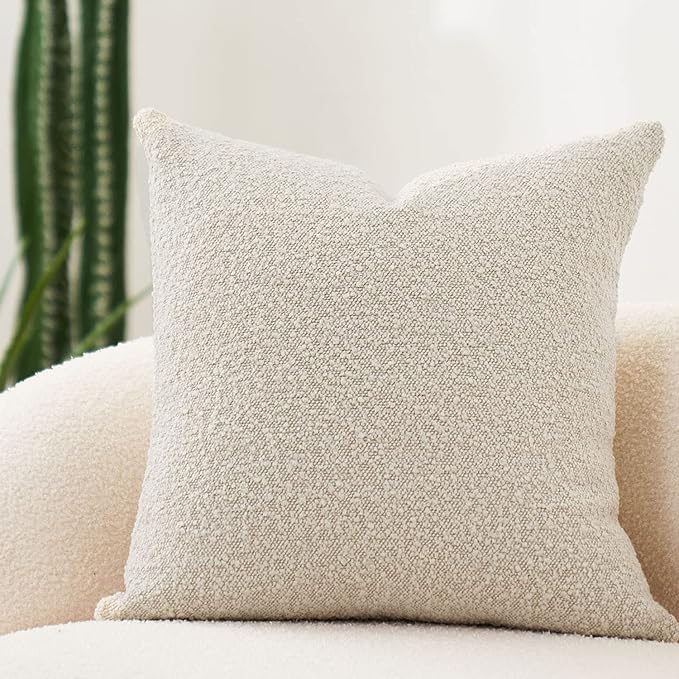 DOMVITUS Boucle Pillow Covers - Luxury Throw Pillows for Bed & Sofa, Decorative Accent Couch Cushion Case, 1PC, Buttery Cream