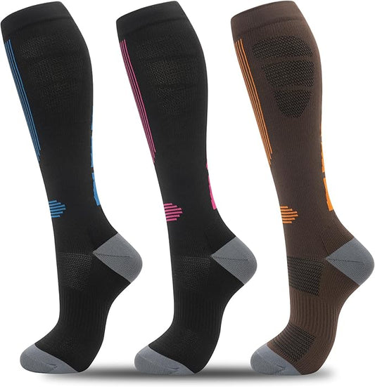 fenglaoda Compression Socks for Women Men 3 Pairs Graduated Compression Support Circulation Socks for Nurses