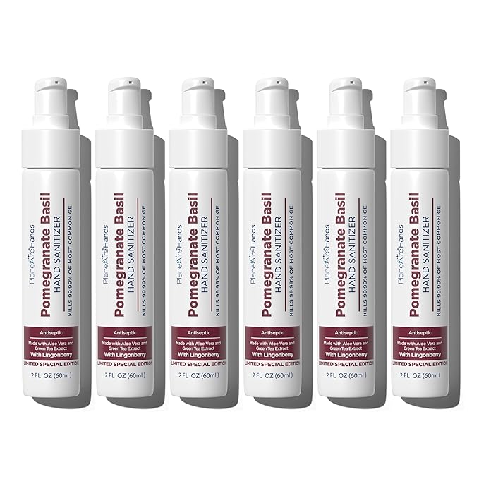 Pomegranate Basil Lotion Hand Sanitizer | Travel Size | Moisturizing Hand Lotion | Made with Aloe Vera & Essential Oils | Rich in Vitamin E | Cleanse & Moisturize | Scented Hand Sanitizer | 6-Pack