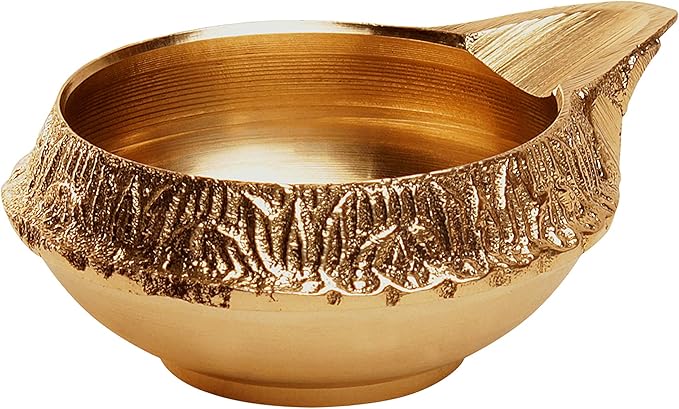AVADOR Handmade Brass Indian Puja Oil Lamp, Golden Diya Lamp Engraved Design Diya for Diwali Pooja 2.5 Inch (20)