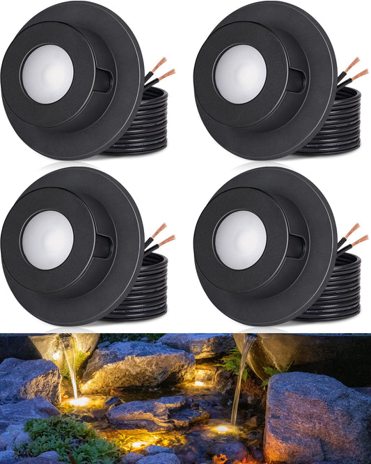 SUNVIE Pond Lights LED Underwater 3000K Warm White IP68 Waterproof 12-24V AC/DC 4 Pack Black Model ULWS03W04