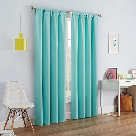 ECLIPSE Kendall Modern Blackout Thermal Rod Pocket Window Curtain for Bedroom or Living Room (1 Panel), 42" x 95", Pool