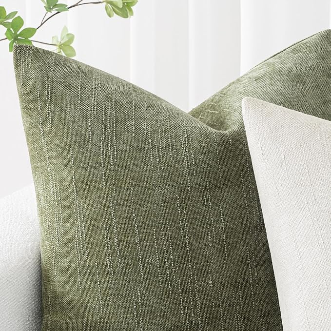 MIULEE Pack of 2 Decorative Throw Pillow Covers Soft Chenille Throw Pillows Solid Textured Cushion Covers for Spring Couch Sofa Bedroom Living Room 20x20 Inch, Sage Geen