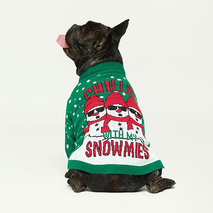 Fitwarm Chillin with My Snowmies Dog Ugly Christmas Sweater, Winter Dog Clothes for Small Dogs Girl Boy, Pet Holiday Sweatshirt, Xmas Snowman Outfit, Red, White, Large