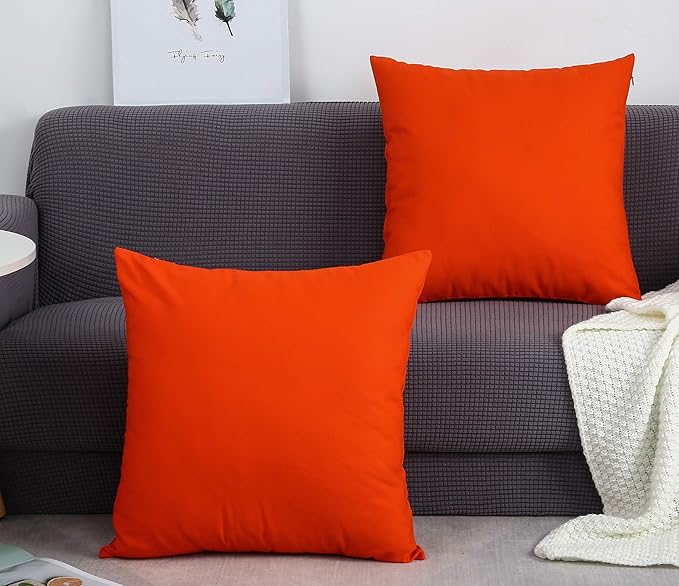 TangDepot Handmade Decorative Solid 100% Cotton Canvas Throw Pillow Covers/Pillow Shams, (20" x20" , Deep Orange, 1 Count (Pack of 1))