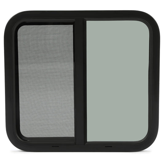 HECASA RV Window Horizontal Sliding 24in W x 22in H, Black Frame & Tinted Glass, Model MO-2283, Glass & Steel Construction