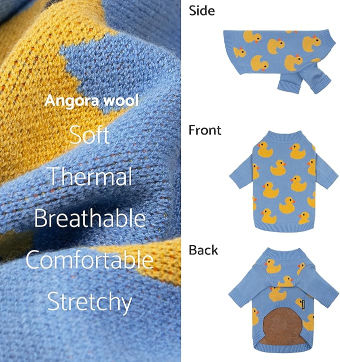 Fitwarm Funny Duck Dog Sweater, Thermal Dog Winter Clothes for Small Dogs Boy Girl, Pet Outfit, Blue, Yellow, Medium