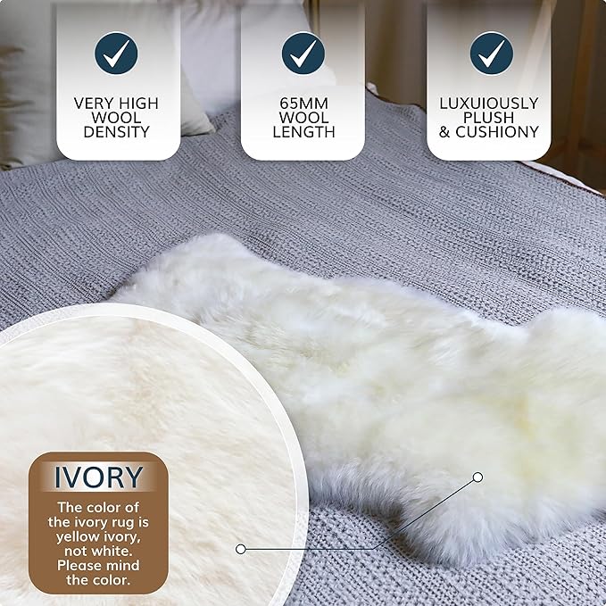 WaySoft New Zealand Sheepskin Area Rug – Genuine Fluffy Wool, Multiple Sizes, Bedroom or Living Room Decor(6ft x 7ft,Grey)