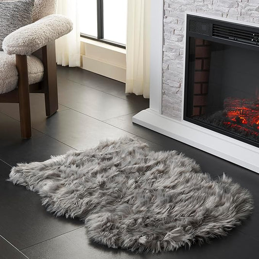 SAFAVIEH Faux Sheep Skin Collection 2' x 3' Grey FSS115D Silken Glam 2.35-inch Thick Accent Rug