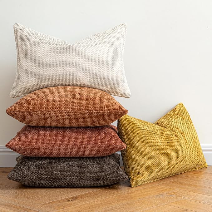 MIULEE Pack of 2 Fall Orange Decorative Pillow Covers 18x18 Inch Soft Chenille Couch Throw Pillows Farmhouse Cushion Covers for Home Decor Sofa Bedroom Living Room