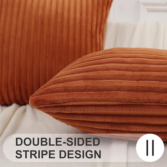 Simmore Decorative Spring Throw Pillow Covers 16x16 Set of 2, Soft Natural Plush Flannel Double-Sided Fluffy Couch Pillow Covers for Sofa Living Room, Rust