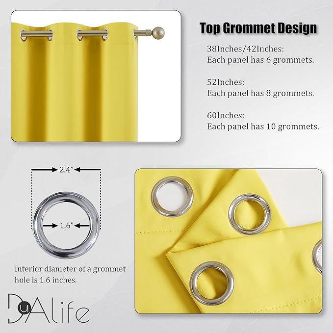 DUALIFE Bright Yellow Blackout Curtains - Room Darkening Curtain Drapes Grommet Thermal Insulated Small Window Curtains for Kids Bedroom, 2 Panels Sets (38 x 54 Inches Long, Illuminating Yellow)