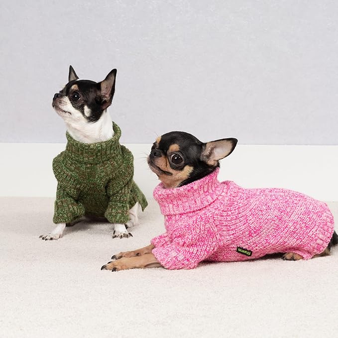 Fitwarm Knitted Turtleneck Dog Sweater, Thermal Dog Winter Clothes for Small Dogs Boy Girl, Holiday Pet Outfit, Heather Green, XL