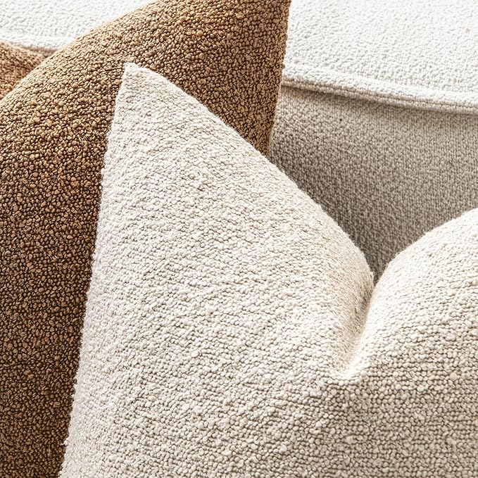 MIULEE 26x26 Christmas Decorative Euro Sham Throw Pillows for Bed Set of 2 Textured Boucle Neutral Winter Throw Pillow Covers Natural Beige Accent Solid Couch Pillowcase Sofa Livingroom Home Decor