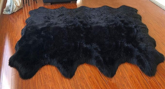 Free Shape Luxury Soft Fluffy Shag Area Rug Octo 8 Pelts 6'x8',180x240 cm - Vegan Fur Ultra Soft Indoor Carpet Nursery Rugs for Bedroom Home Decor, Black