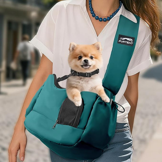Dog Carrier Sling for Small Dogs & Cats Hand-Free Puppy Sling Purses with Storage Bag and Adjustable Shoulder Strap, Pet Sling Carrier Up to 8.8 Lbs (Blue)