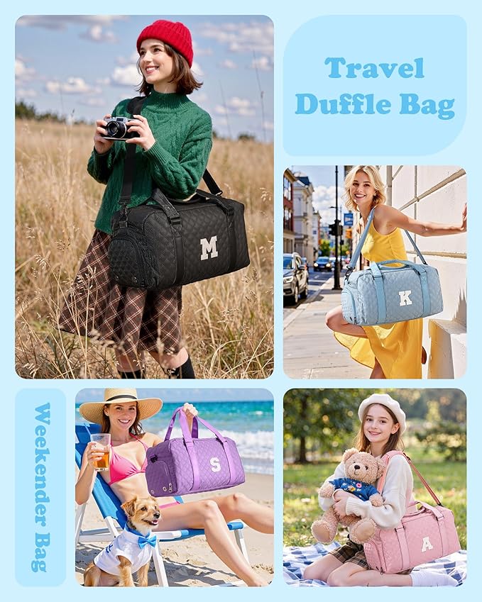 Elilier Duffel Bag, Girls Gift Bag Teens, Initial Travel Duffel Bag, Personalized Weekender Bag, Monogram Overnight Bag Gift for Grandmother,Tween Girls Gifts Daughter Gifts Niece Gifts, Mothers Gifts
