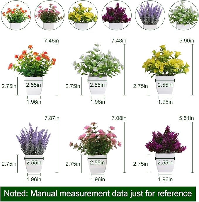 6pcs Artificial Pot Flowers Small Fake Plants with Pot Mini Potted Plants for House Office Tabletop Decoration