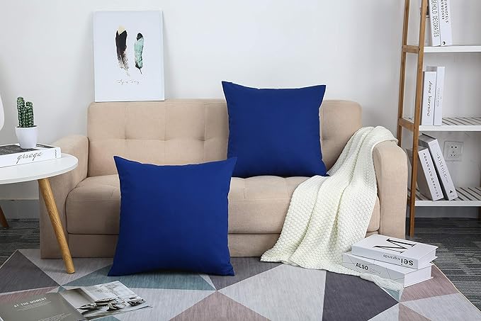 TangDepot Cotton Solid Throw Pillow Covers, 24" x 24" , Royal Blue, 1 Count (Pack of 1)