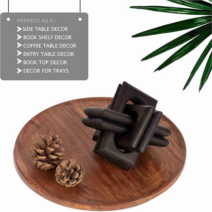 Boho Wooden Chain Links Decorative Object for Coffee Table & Shelf | Handmade Mango Wood Knot Sculpture | Rustic Modern Arch Décor for Living Room, Entryway, Console,Office Home Accent (Black)