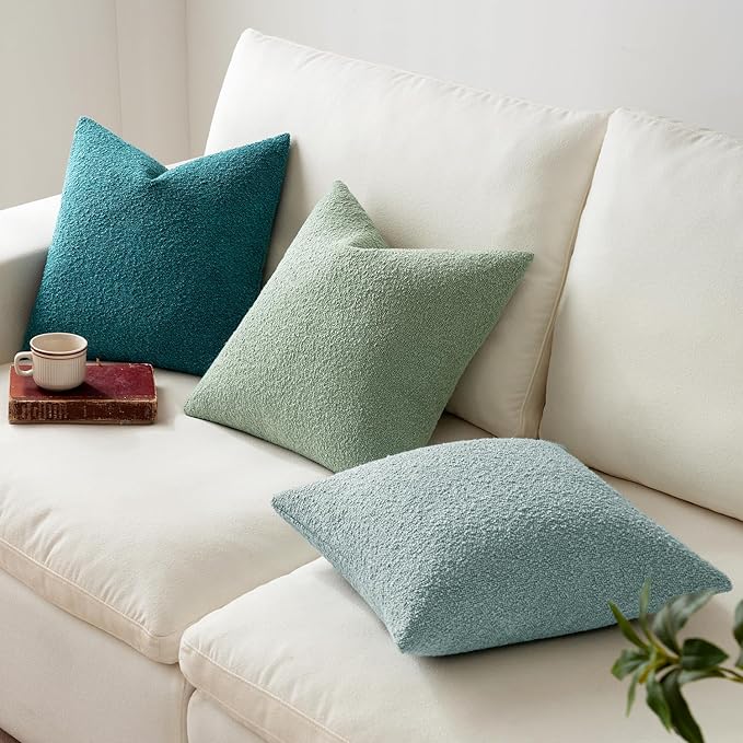 MIULEE 20x20 Inch Decorative Pillow Covers for Couch Bed Set of 2 Textured Boucle Neutral Winter Throw Pillows Teal Blue Accent Solid Cushion Pillowcases Sofa Livingroom Home Decor