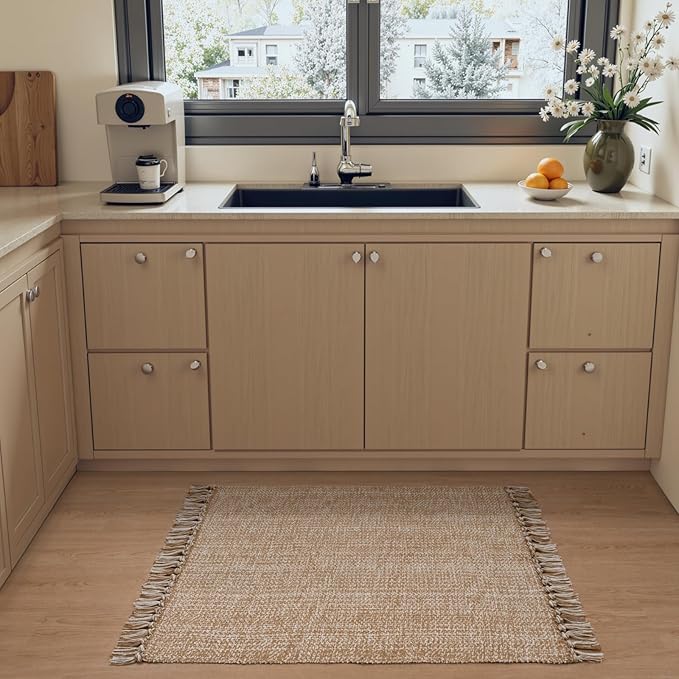 Collive Entryway Door Mat, 27" x 43" Machine Washable Kitchen Rugs, Indoor/Outdoor Low-Profile Doormat Soft Hand-Woven Cotton Bathroom Rug Throw Rugs for Front Back Door Bedroom