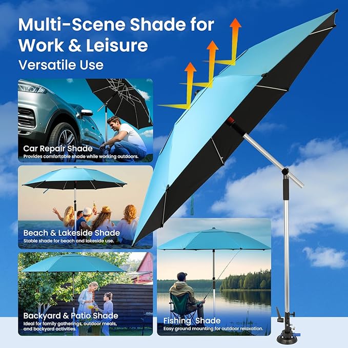 Hnemix 60” HVAC Umbrella with Magnetic Base Replacement with Vacuum Suction Base Portable and Adjustable 180° Shade Reinforced Portable Work Umbrella Kit for Outdoor Activities and HVAC Work