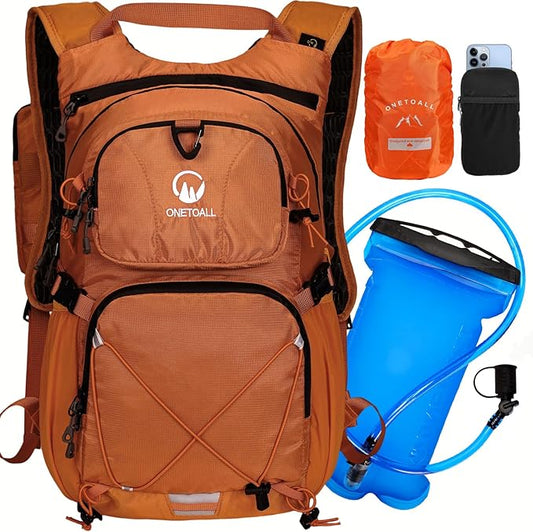 ONETOALL Hydration Backpack 22L, Hiking Backpack with 2L Leakproof Bladder, Sewn-in Rain Cover, Insulated Compartment for Men & Women Running, Cycling, Camping