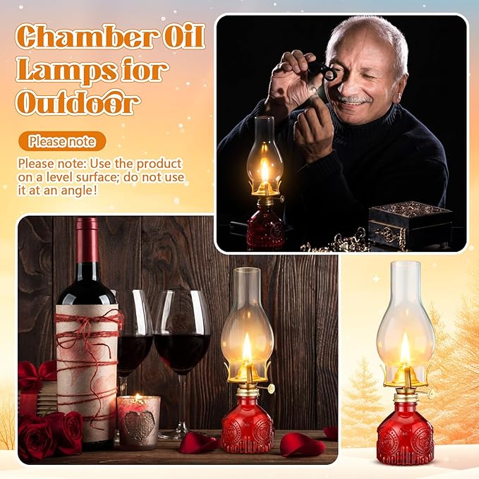 3 Pcs Red Chamber Oil Lamps for Indoor Use 10.6'' Vintage Kerosene Lamp Hurricane Oil Lantern Adjustable Fire Wick Decorative Lantern for Valentines Wedding Table Decor Emergency Lighting