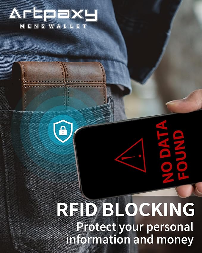 Artpaxy Mens Wallet Bifold Genuine Leather RFID Blocking Wallet for Men with 2 ID Windows 12 Card Holders 2 cash pockets 1 Gift Box