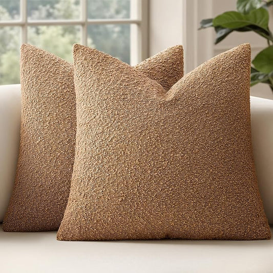 MIULEE 20x20 Inch Decorative Pillow Covers for Couch Bed Set of 2 Textured Boucle Neutral Winter Throw Pillows Brown Accent Solid Cushion Vintage Pillowcases Sofa Livingroom Home Decor