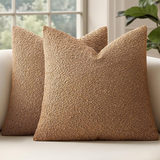 MIULEE 18x18 Inch Decorative Pillow Covers for Couch Bed Set of 2 Textured Boucle Neutral Winter Throw Pillows Brown Accent Solid Cushion Vintage Pillowcases Sofa Livingroom Home Decor