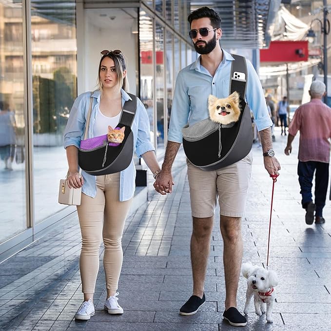 Pawaboo Dog Sling Carrier, Hand Free Breathable Mesh Bag for Puppy Cat, Drawstring Dog Papoose with Adjustable Strap and Pocket, Crossbody Satchel Dogs Purse for Outdoor Travel, S, Deep Purple