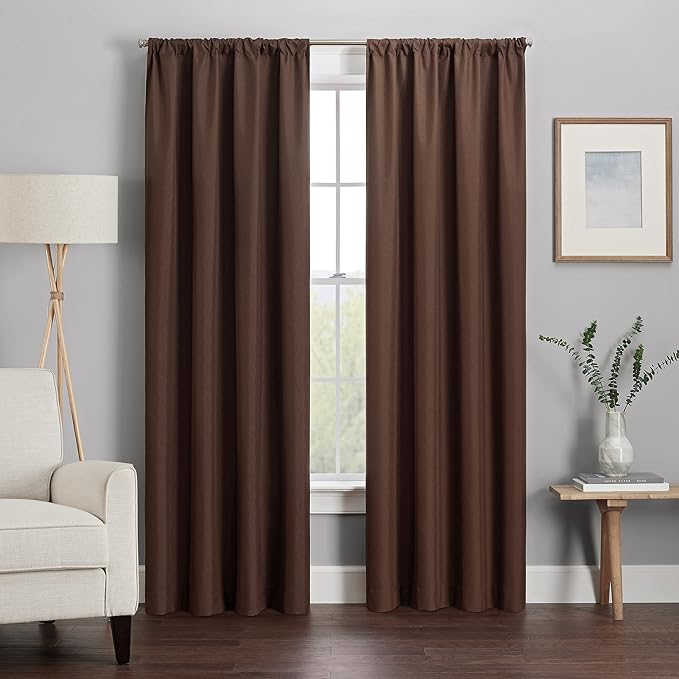 ECLIPSE Kendall Modern Blackout Thermal Rod Pocket Window Curtain for Bedroom or Living Room (1 Panel), 42" x 95", Chocolate