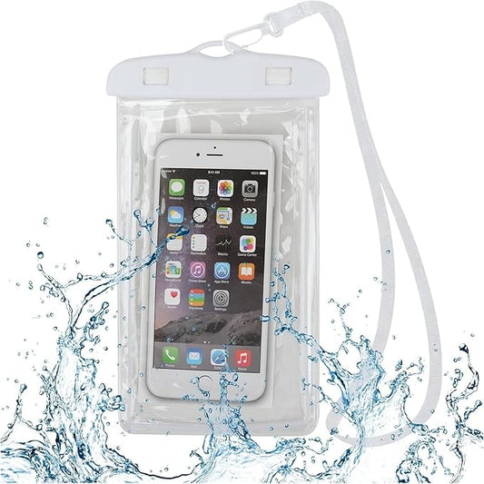 Waterproof Phone Case Small Pouch Beach Dry Bag with Cell Phone Hook Lanyard, Water Proof Phone Protector Gasbag Pouch, Underwater Snorkeling and Swimming Phone Airbag Clear Case (White)