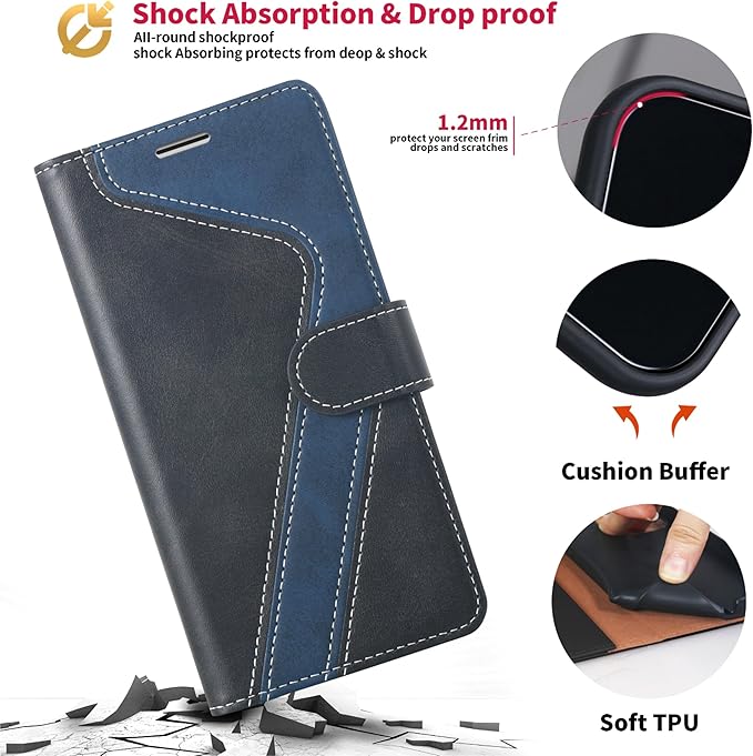 CIVICASE for iPhone 17 Air Wallet Case,PU Leather Flip Case RFID Blocking Credit Card Holder Folio Magnetic Stand TPU Shockproof Cover Compatible with iPhone 17 Air, Black Blue