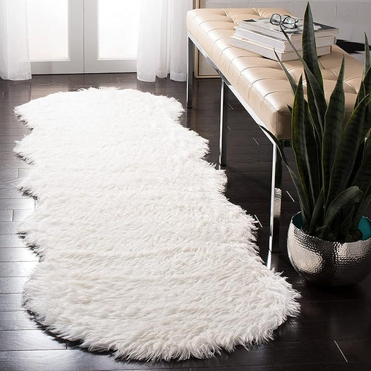 SAFAVIEH Faux Sheep Skin Collection Runner Rug - 2'6" x 12', Ivory, Silken Glam Design, Non-Shedding & Easy Care, 2.35-inch Thick Ideal for High Traffic Areas in Living Room, Bedroom (FSS115A)