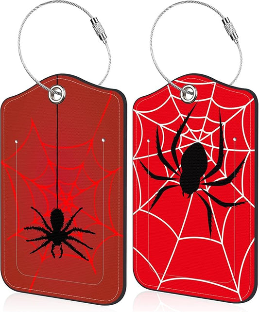 Luggage Tags for Suitcase Spider on Spider Web 2 PCS Leather Travel Luggage Tag with Stainless Steel Loop Name ID Label Privacy Cover for Women Men Travel